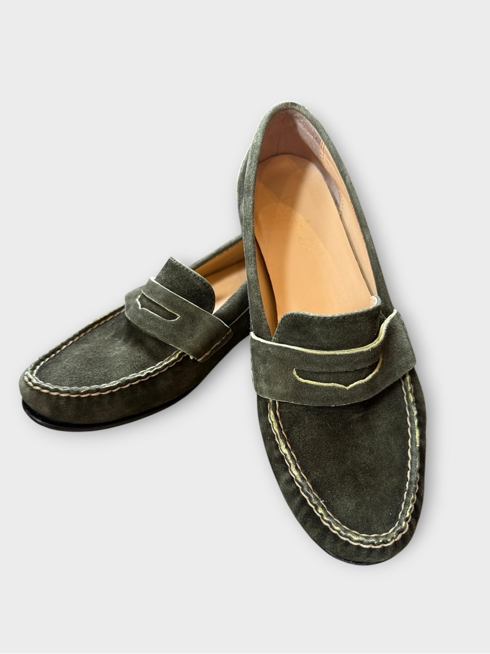 Cole Haan Olive Suede Penny Loafers - Classic Slip-On Dress Shoes Sz 8